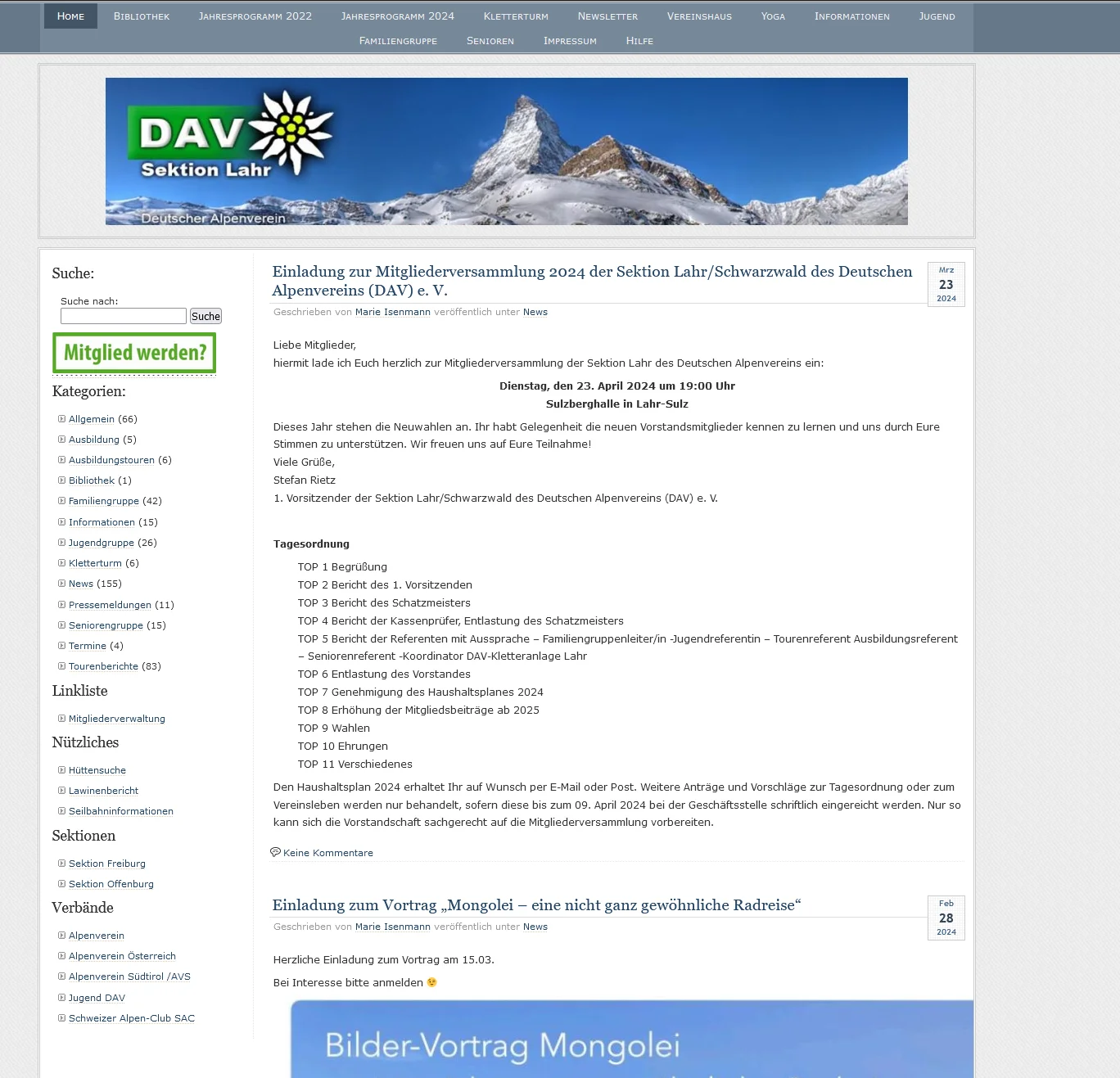 Screenshot der alten Website | © DAV Lahr